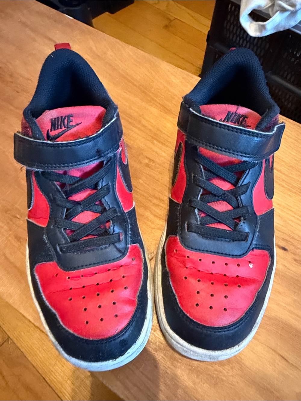 Nike Kids Red and Black Velcro High-Top Sneakers